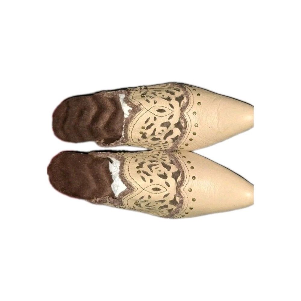 Vintage Avon Women’s Leather Brown Tan Laser Cut Mules Slides Shoes Size 7